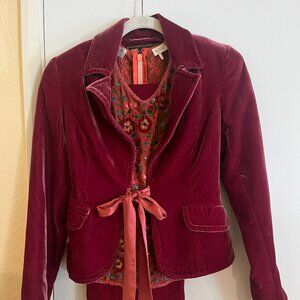 Burgundy Velvet Fray Blazer